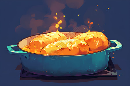 锅里的烤红薯图片