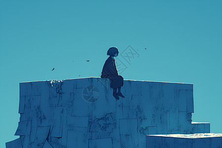 石台上孤单的人背景图片