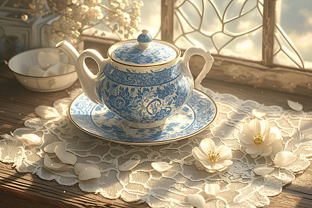 桌上的精美茶壶图片