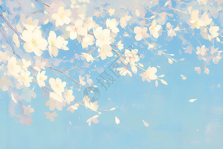 白樱花绽放于蔚蓝天空下图片