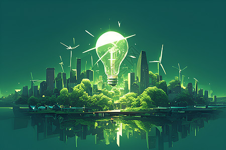 绿色都市的节能灯泡图片
