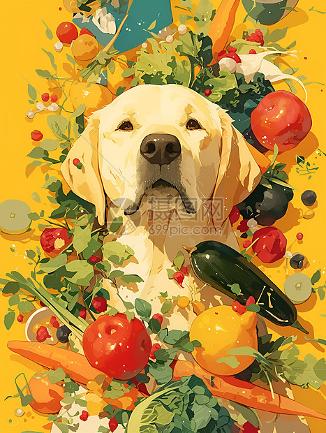 狗狗和果蔬图片