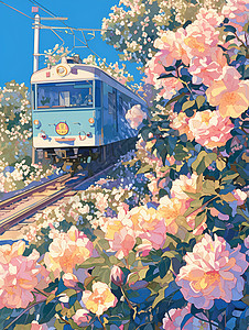 火车穿过花海图片