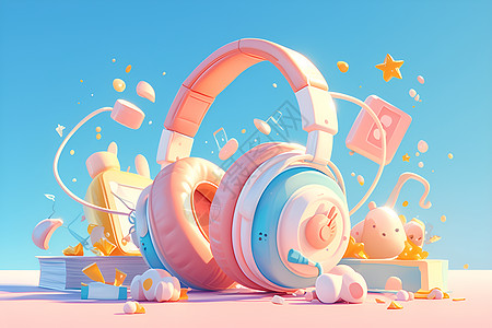 立体粉色耳机背景图片