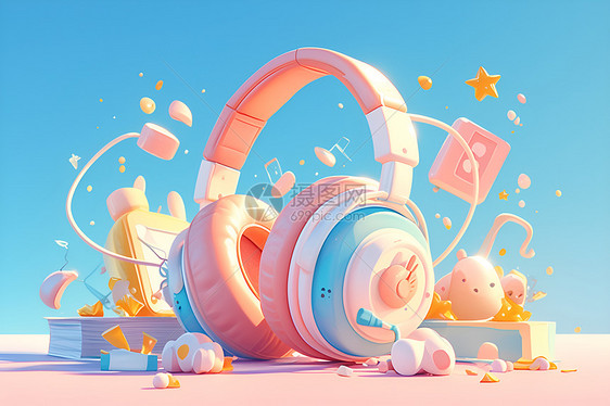 立体粉色耳机图片
