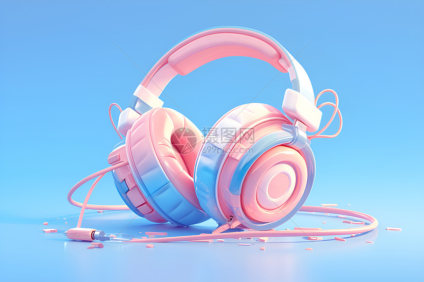 粉蓝色可爱音乐耳机图片