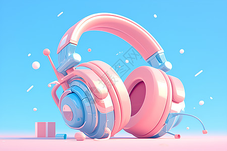 音乐可爱的粉蓝色耳机插画