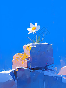 岩石上孤独的花朵图片