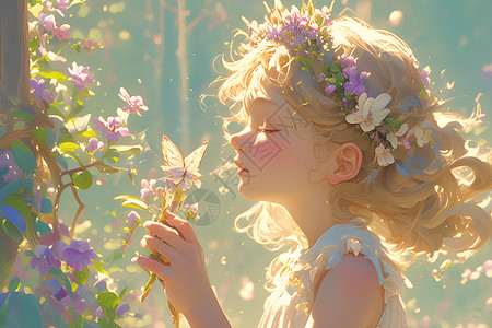 童话花园中的快乐公主高清图片