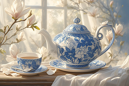 优雅的茶具摆放在桌上图片