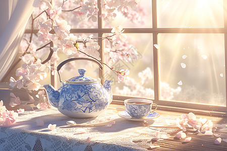 精美蓝白茶壶背景图片