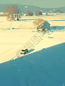积雪旷野里的汽车图片
