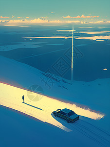 阳光雪地里的汽车图片
