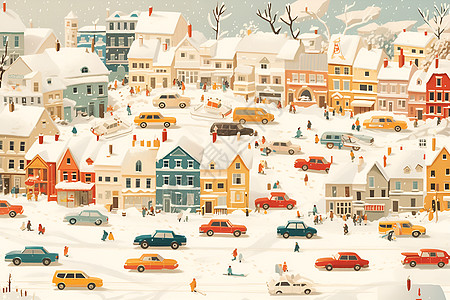 冬日雪地城市里的汽车图片