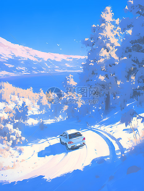 穿越雪原的汽车图片
