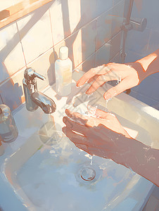 洗手池里的双手图片