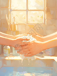 两双手在洗手池上洗手图片