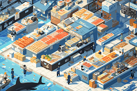 大规模的海鲜市场图片