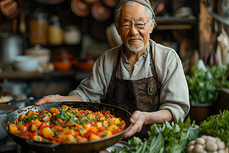 端着美食的老爷爷图片