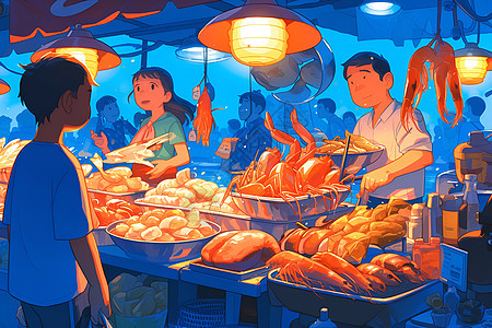 热闹的海鲜市场图片