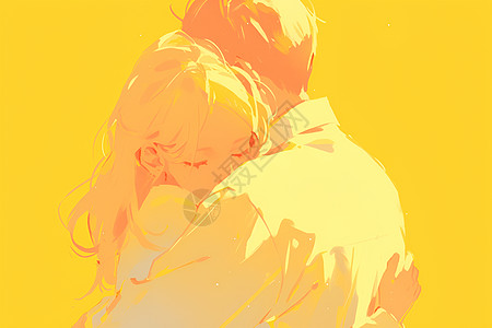 甜蜜幸福黄色背景下的恩爱拥抱插画