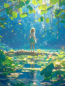 森林童话女孩背景图片