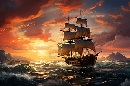 帆船起航扬帆起航的船只插画