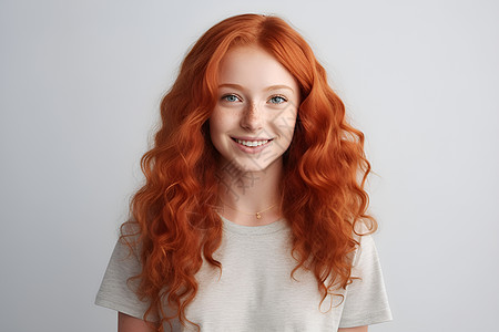 微笑的红发女子图片