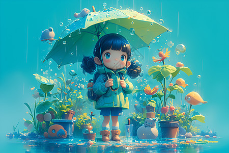 雨中撑伞的女孩背景图片