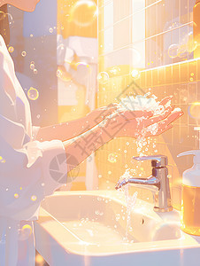 卫生间洗手的人物插画图片