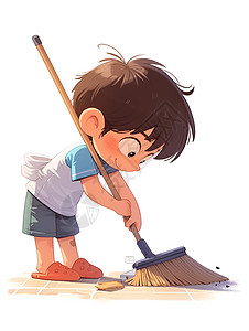 正在扫地的卡通男孩高清图片