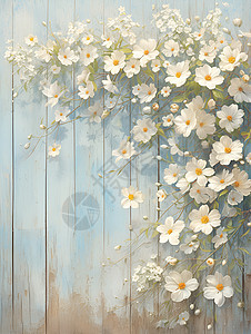 木板上的花卉图片