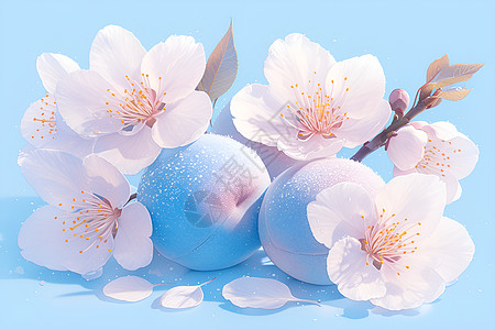 展示的桃子和花朵图片