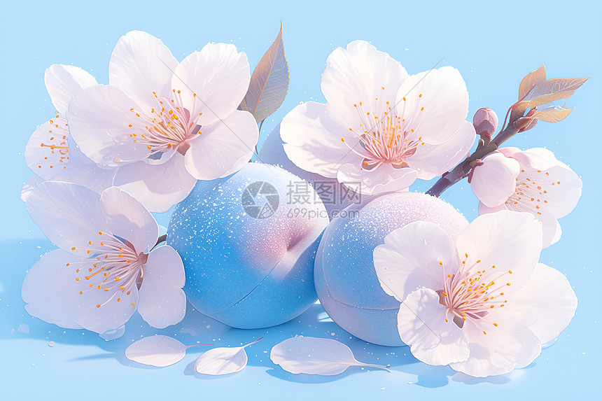 展示的桃子和花朵图片