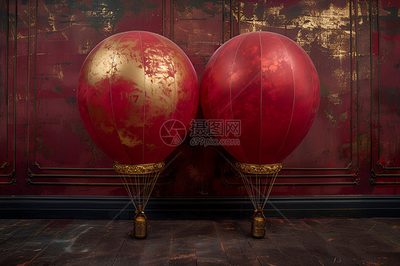 墙壁前的红色气球图片