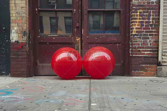 门前的两个红色气球图片