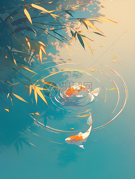 池塘中的金鱼在图片