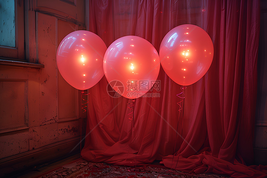 红色背景前的充气气球图片