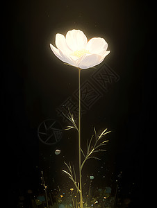 花瓣白色黑暗中闪耀的白花插画