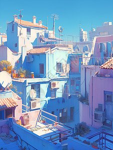 蓝色城市的美景背景图片