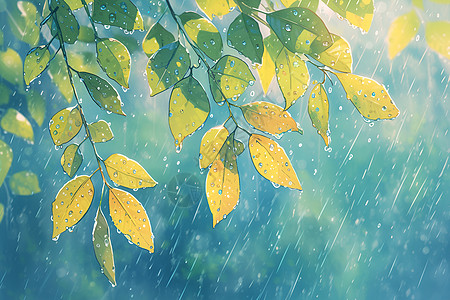 雨中的树叶图片