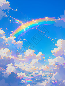 蓝天云海里的彩虹图片