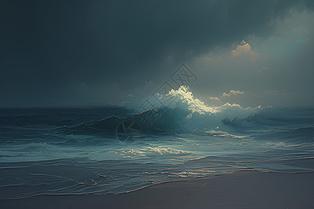 海浪翻滚的沙滩图片
