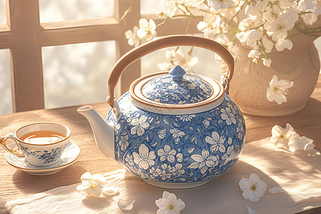 雅致的青花瓷茶具图片
