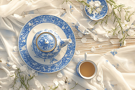 青瓷茶具背景图片