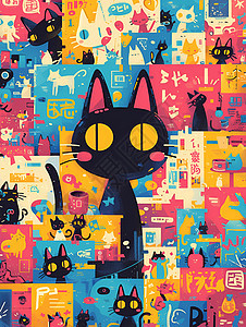 涂鸦的黑猫背景图片