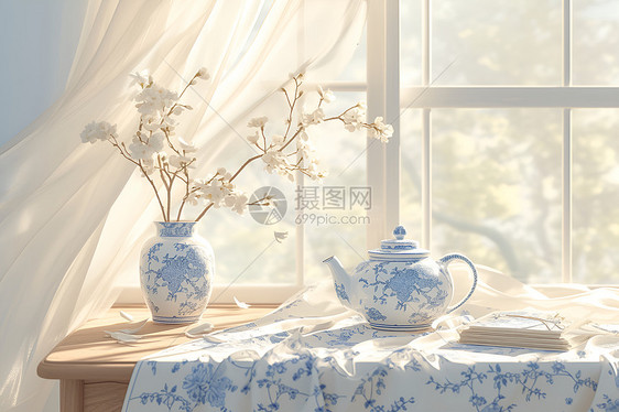 桌子上的茶壶图片
