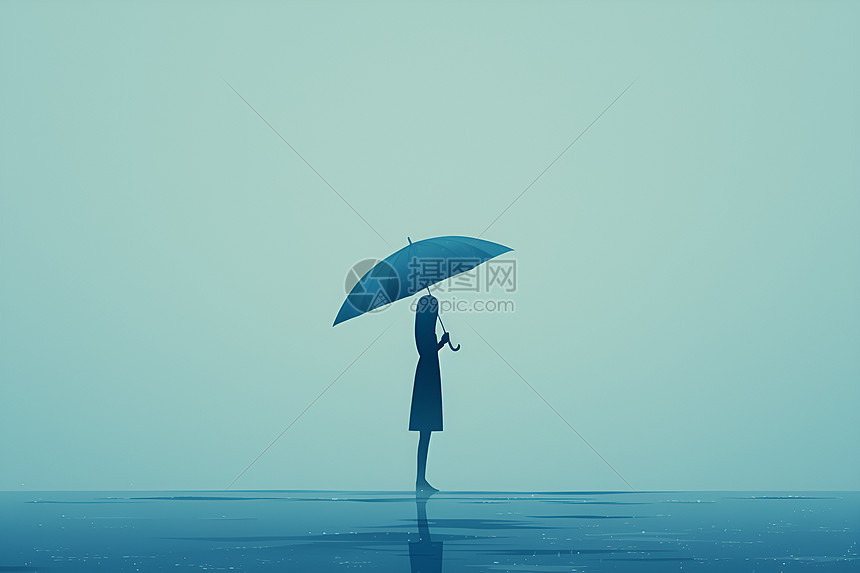 水面上打伞的女孩图片