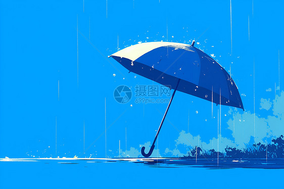 蓝天下漂浮的蓝色雨伞图片