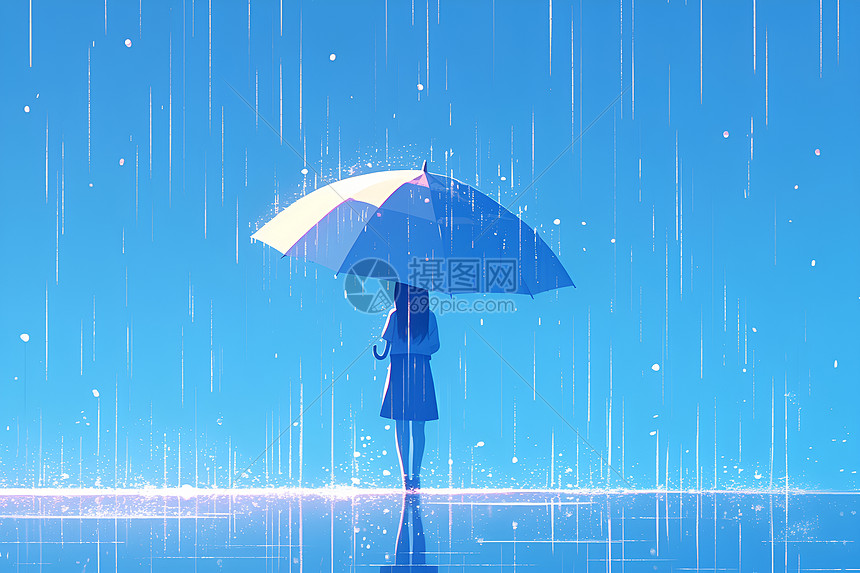 雨中的女孩撑伞图片